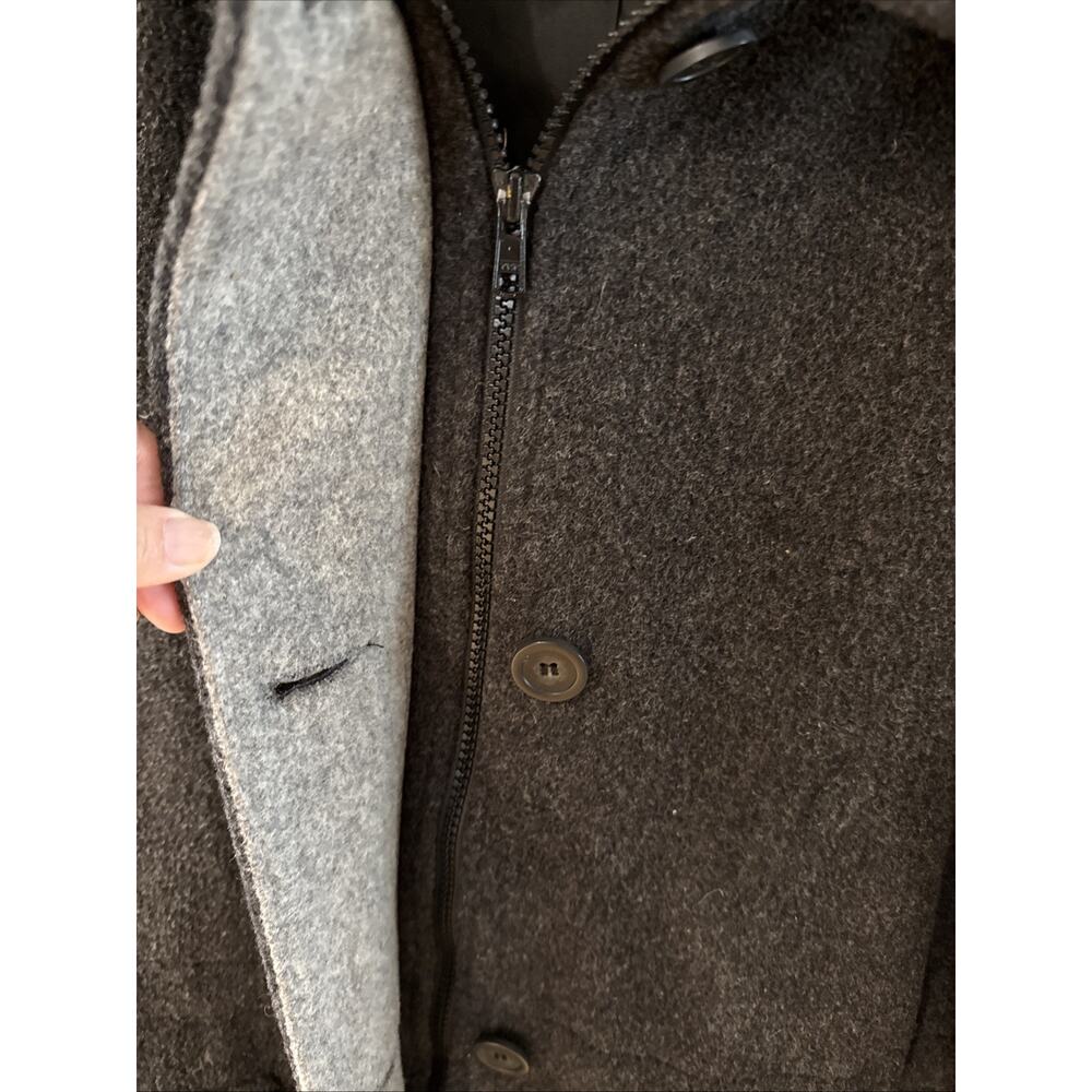 Vintage Herman Kay Coat Gray Wool Zip & Button Hooded Classic Heavy Size Large - Picture 6 of 10